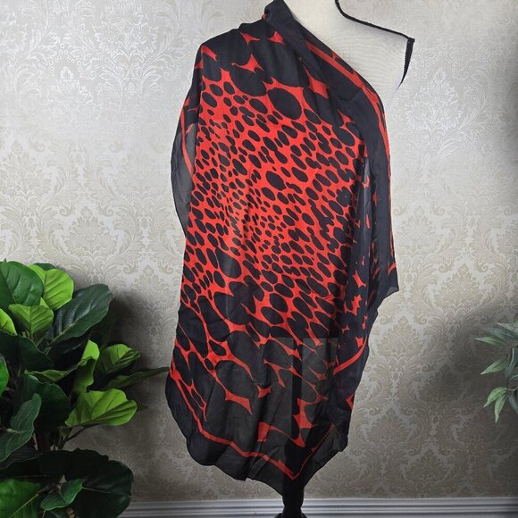 Large Square Silk Scarf Red with Black Spots Black Border Rolled Edges Gift - Picture 1 of 6